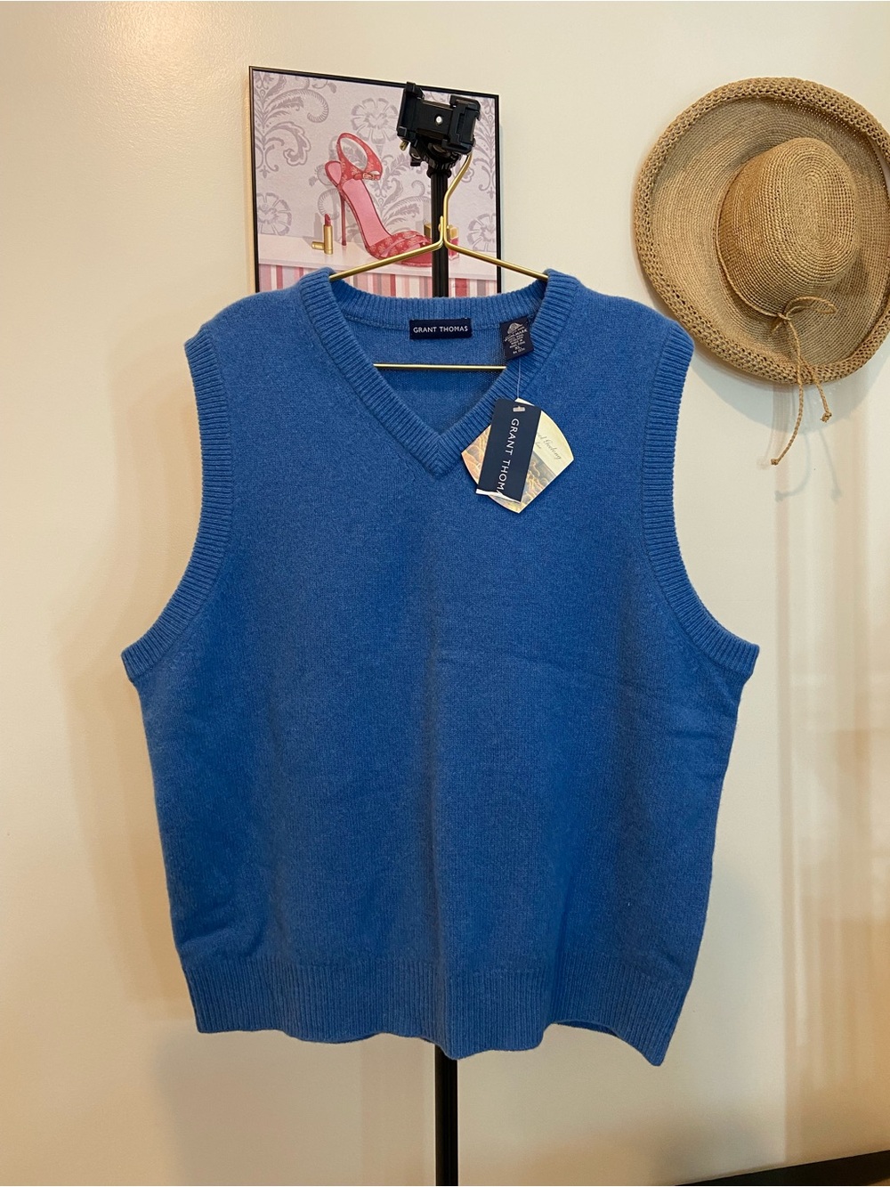 Men's Pure New Wool Blue Cashmere V-Neck Sweater Vest